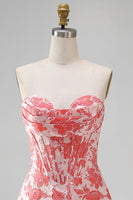 Laden Sie das Bild in den Galerie-Viewer, Sweetheart Rotes Korsett Bodycon Blumen Gerafftes Kurzes Abendkleid
