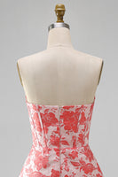 Laden Sie das Bild in den Galerie-Viewer, Sweetheart Rotes Korsett Bodycon Blumen Gerafftes Kurzes Abendkleid