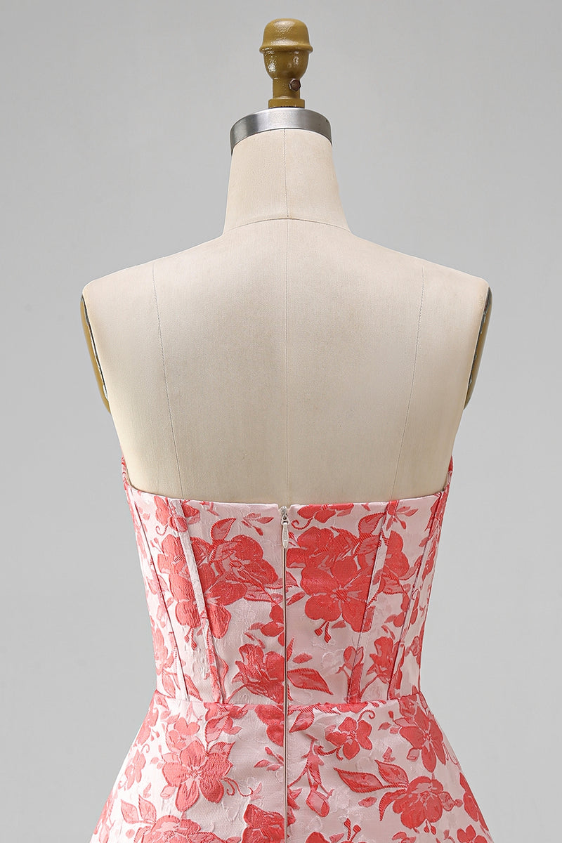 Laden Sie das Bild in den Galerie-Viewer, Sweetheart Rotes Korsett Bodycon Blumen Gerafftes Kurzes Abendkleid