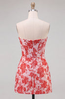 Laden Sie das Bild in den Galerie-Viewer, Sweetheart Rotes Korsett, Bodycon Blumen, gerafftes kurzes Homecoming-Kleid
