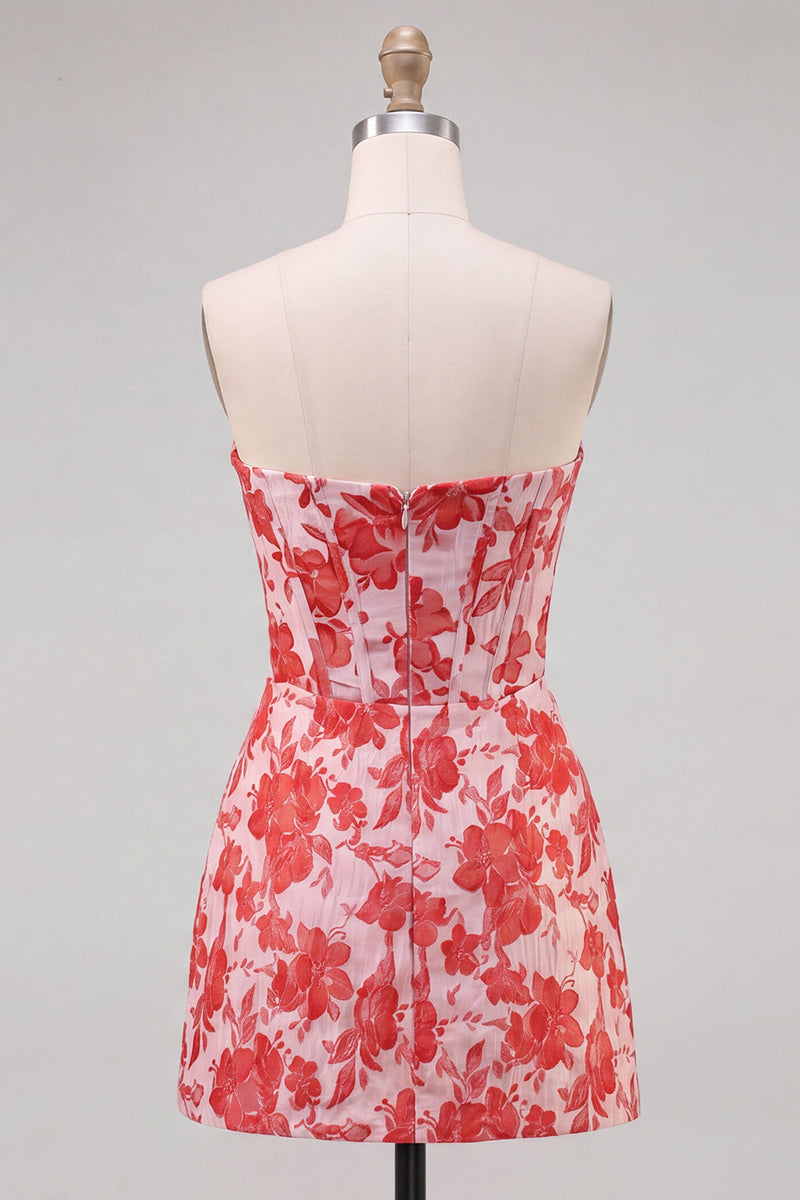Laden Sie das Bild in den Galerie-Viewer, Sweetheart Rotes Korsett, Bodycon Blumen, gerafftes kurzes Homecoming-Kleid