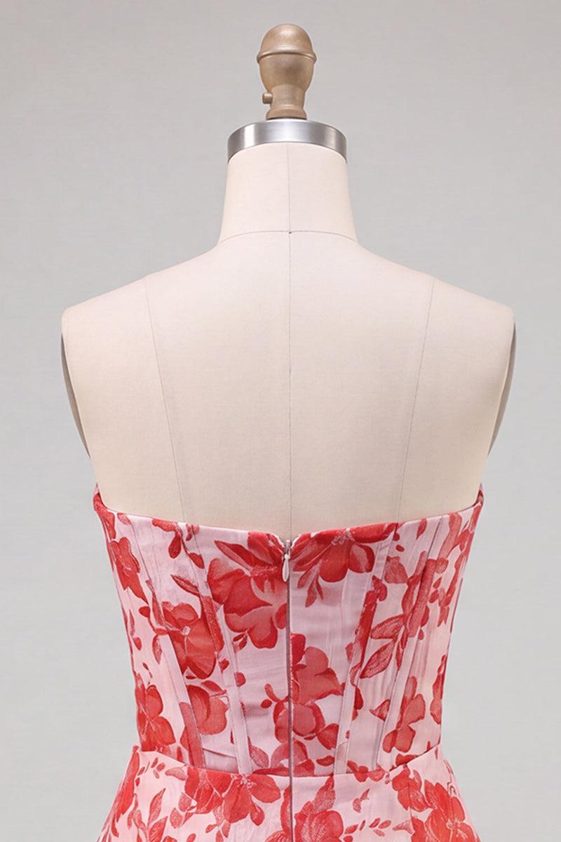 Laden Sie das Bild in den Galerie-Viewer, Sweetheart Rotes Korsett, Bodycon Blumen, gerafftes kurzes Homecoming-Kleid