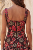 Laden Sie das Bild in den Galerie-Viewer, Rotes blumiges Bateau-Hals, enges Kurzes Homecoming-Kleid mit Rüschen