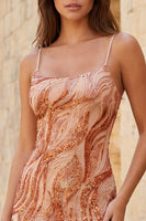Laden Sie das Bild in den Galerie-Viewer, Orange Bodycon Spaghetti-Träger und Pailletten – kurzes Homecoming-Kleid mit Schnürung auf dem Rücken
