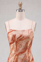 Laden Sie das Bild in den Galerie-Viewer, Orange Bodycon Spaghetti-Träger und Pailletten – kurzes Homecoming-Kleid mit Schnürung auf dem Rücken