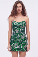 Laden Sie das Bild in den Galerie-Viewer, Blaues Bodycon Spaghetti-Träger Pailletten Perlen Kurzes Abendkleid mit Schnürsenkel