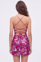Laden Sie das Bild in den Galerie-Viewer, Blaues Bodycon Spaghetti-Träger Pailletten Perlen Kurzes Abendkleid mit Schnürsenkel