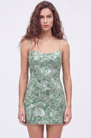 Laden Sie das Bild in den Galerie-Viewer, Blaues Bodycon Spaghetti-Träger Pailletten Perlen Kurzes Abendkleid mit Schnürsenkel