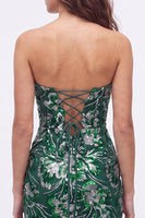 Laden Sie das Bild in den Galerie-Viewer, Trägerloses Grünes Bodycon Pailletten Kurzes Abendkleid mit Schnürung