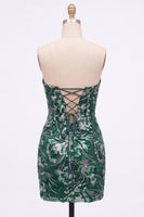 Laden Sie das Bild in den Galerie-Viewer, Trägerloses Grünes Bodycon Pailletten Kurzes Abendkleid mit Schnürung