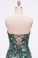 Laden Sie das Bild in den Galerie-Viewer, Trägerloses Grünes Bodycon Pailletten Kurzes Abendkleid mit Schnürung