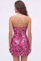 Laden Sie das Bild in den Galerie-Viewer, Trägerloses Grünes Bodycon Pailletten Kurzes Abendkleid mit Schnürung