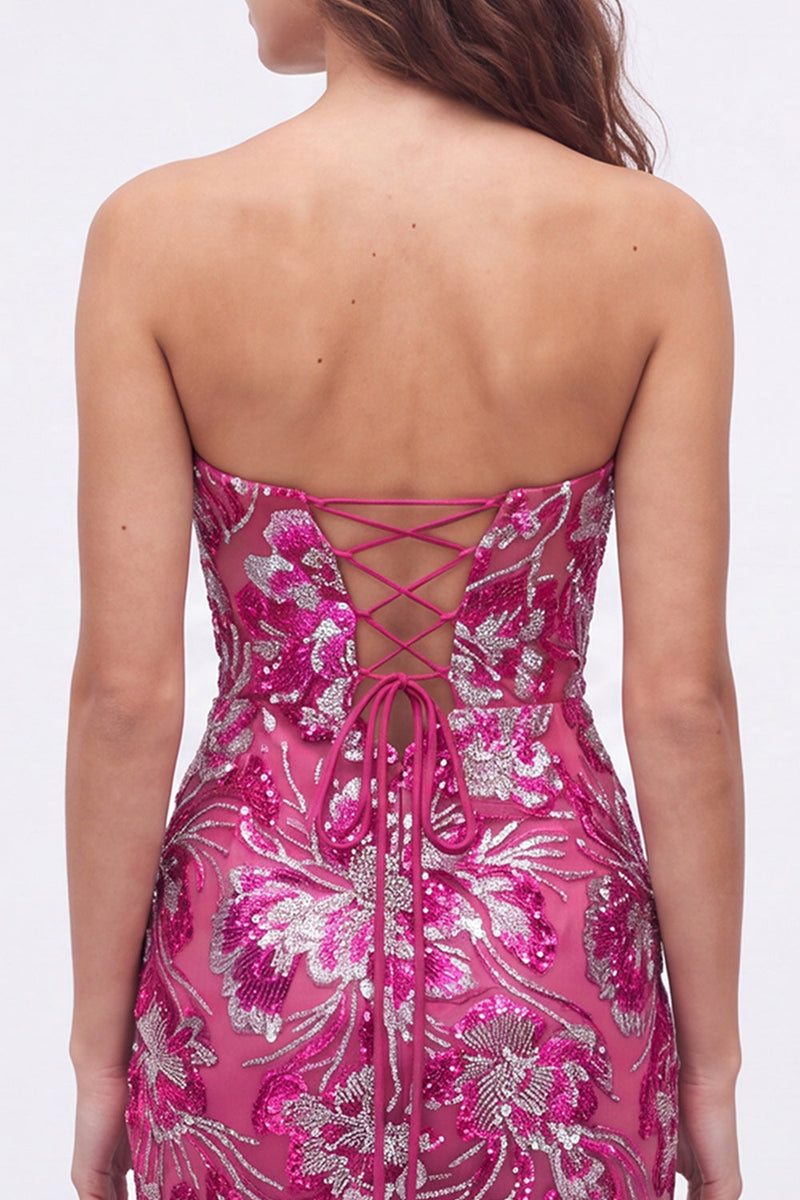 Laden Sie das Bild in den Galerie-Viewer, Trägerloses Grünes Bodycon Pailletten Kurzes Abendkleid mit Schnürung