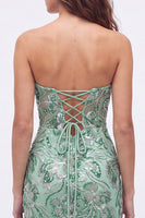 Laden Sie das Bild in den Galerie-Viewer, Trägerloses Grünes Bodycon Pailletten Kurzes Abendkleid mit Schnürung