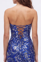 Laden Sie das Bild in den Galerie-Viewer, Trägerloses Grünes Bodycon Pailletten Kurzes Abendkleid mit Schnürung