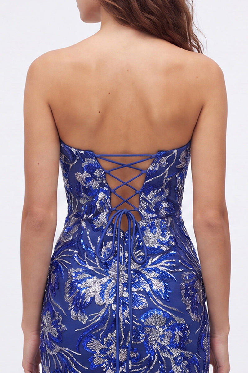 Laden Sie das Bild in den Galerie-Viewer, Trägerloses Grünes Bodycon Pailletten Kurzes Abendkleid mit Schnürung