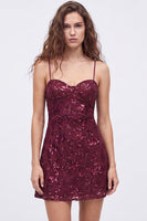Laden Sie das Bild in den Galerie-Viewer, Marineblaue A-Linie Pailletten Spaghettiträger Kurzes Abendkleid mit Schnürung hinten