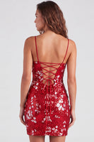 Laden Sie das Bild in den Galerie-Viewer, Glitzerndes Grünes Bodycon Pailletten Spaghetti-Träger Schnürung Kurzes Abendkleid