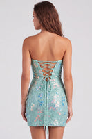 Laden Sie das Bild in den Galerie-Viewer, Glitzerndes Rotes Trägerloses Bodycon Pailletten Kurzes Abendkleid aus den 80ern