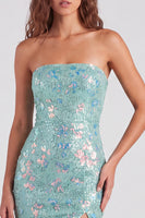 Laden Sie das Bild in den Galerie-Viewer, Glitzerndes Rotes Trägerloses Bodycon Pailletten Kurzes Abendkleid aus den 80ern
