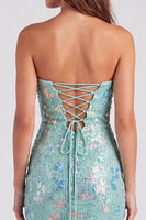 Laden Sie das Bild in den Galerie-Viewer, Glitzerndes Rotes Trägerloses Bodycon Pailletten Kurzes Abendkleid aus den 80ern
