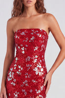 Laden Sie das Bild in den Galerie-Viewer, Glitzerndes Rotes Trägerloses Bodycon Pailletten Kurzes Abendkleid aus den 80ern