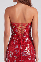 Laden Sie das Bild in den Galerie-Viewer, Glitzerndes Rotes Trägerloses Bodycon Pailletten Kurzes Abendkleid aus den 80ern