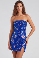 Laden Sie das Bild in den Galerie-Viewer, Glitzerndes Rotes Trägerloses Bodycon Pailletten Kurzes Abendkleid aus den 80ern