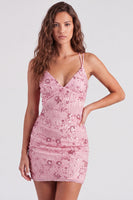 Laden Sie das Bild in den Galerie-Viewer, Fuchsia Bodycon Schnürsenkel-Rücken Blumen Kurzes Abendkleid mit Pailletten