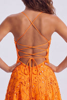 Laden Sie das Bild in den Galerie-Viewer, A-Linie Rotes Pailletten Schnürung hinten Spaghettiträger Kurzes 80er-Jahre Kurzes Abendkleid