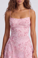 Laden Sie das Bild in den Galerie-Viewer, A-Linie Rotes Pailletten Schnürung hinten Spaghettiträger Kurzes 80er-Jahre Kurzes Abendkleid