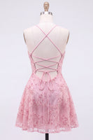 Laden Sie das Bild in den Galerie-Viewer, A-Linie Rotes Pailletten Schnürung hinten Spaghettiträger Kurzes 80er-Jahre Kurzes Abendkleid