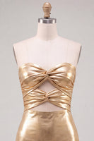 Laden Sie das Bild in den Galerie-Viewer, Goldes Sweetheart Bodycon Keyhole Metallic Schnürung-Rücken 80er-Jahre Kurzes Abendkleid