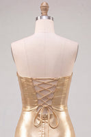 Laden Sie das Bild in den Galerie-Viewer, Goldes Sweetheart Bodycon Keyhole Metallic Schnürung-Rücken 80er-Jahre Kurzes Abendkleid