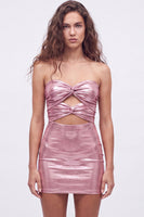 Laden Sie das Bild in den Galerie-Viewer, Goldes Sweetheart Bodycon Keyhole Metallic Schnürung-Rücken 80er-Jahre Kurzes Abendkleid