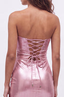 Laden Sie das Bild in den Galerie-Viewer, Goldes Sweetheart Bodycon Keyhole Metallic Schnürung-Rücken 80er-Jahre Kurzes Abendkleid