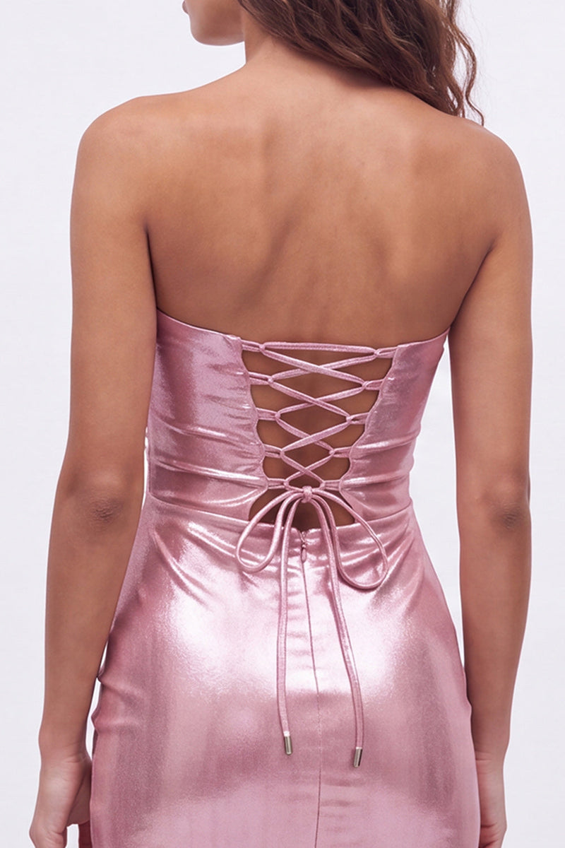 Laden Sie das Bild in den Galerie-Viewer, Goldes Sweetheart Bodycon Keyhole Metallic Schnürung-Rücken 80er-Jahre Kurzes Abendkleid