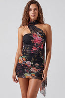 Laden Sie das Bild in den Galerie-Viewer, Trägerloses Elfenbein Florales Bodycon Kurzes Abendkleid mit Schnürung auf dem Rücken
