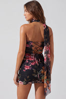 Laden Sie das Bild in den Galerie-Viewer, Trägerloses Elfenbein Florales Bodycon Kurzes Abendkleid mit Schnürung auf dem Rücken