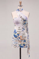 Laden Sie das Bild in den Galerie-Viewer, Trägerloses Elfenbein Florales Bodycon Kurzes Abendkleid mit Schnürung auf dem Rücken