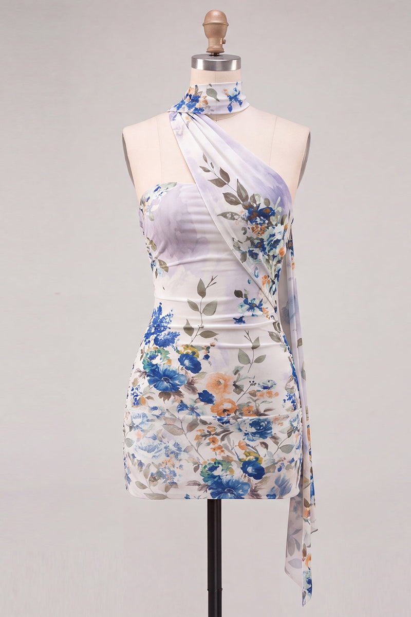 Laden Sie das Bild in den Galerie-Viewer, Trägerloses Elfenbein Florales Bodycon Kurzes Abendkleid mit Schnürung auf dem Rücken