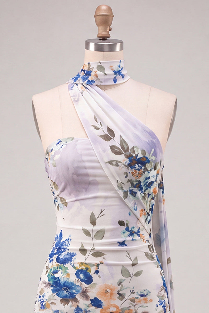 Laden Sie das Bild in den Galerie-Viewer, Trägerloses Elfenbein Florales Bodycon Kurzes Abendkleid mit Schnürung auf dem Rücken