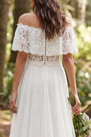 Laden Sie das Bild in den Galerie-Viewer, Off-the-shoulder Elfenbein A-Linie Langes Tüll Hochzeitskleid
