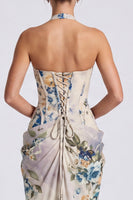 Laden Sie das Bild in den Galerie-Viewer, Elfenbein Neckholderhals Meerjungfrauen Korsett Langes Festkleid mit Schlitz