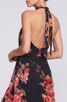 Laden Sie das Bild in den Galerie-Viewer, Halterhals Schwarzes Meerjungfrauen Chiffon Langes Festliches Kleid mit Schlitz