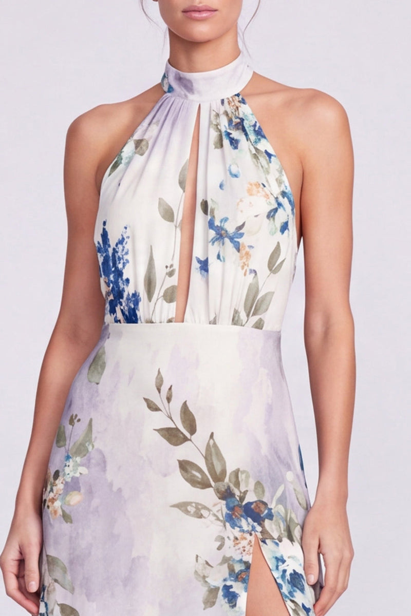 Laden Sie das Bild in den Galerie-Viewer, Halterhals Schwarzes Meerjungfrauen Chiffon Langes Festliches Kleid mit Schlitz