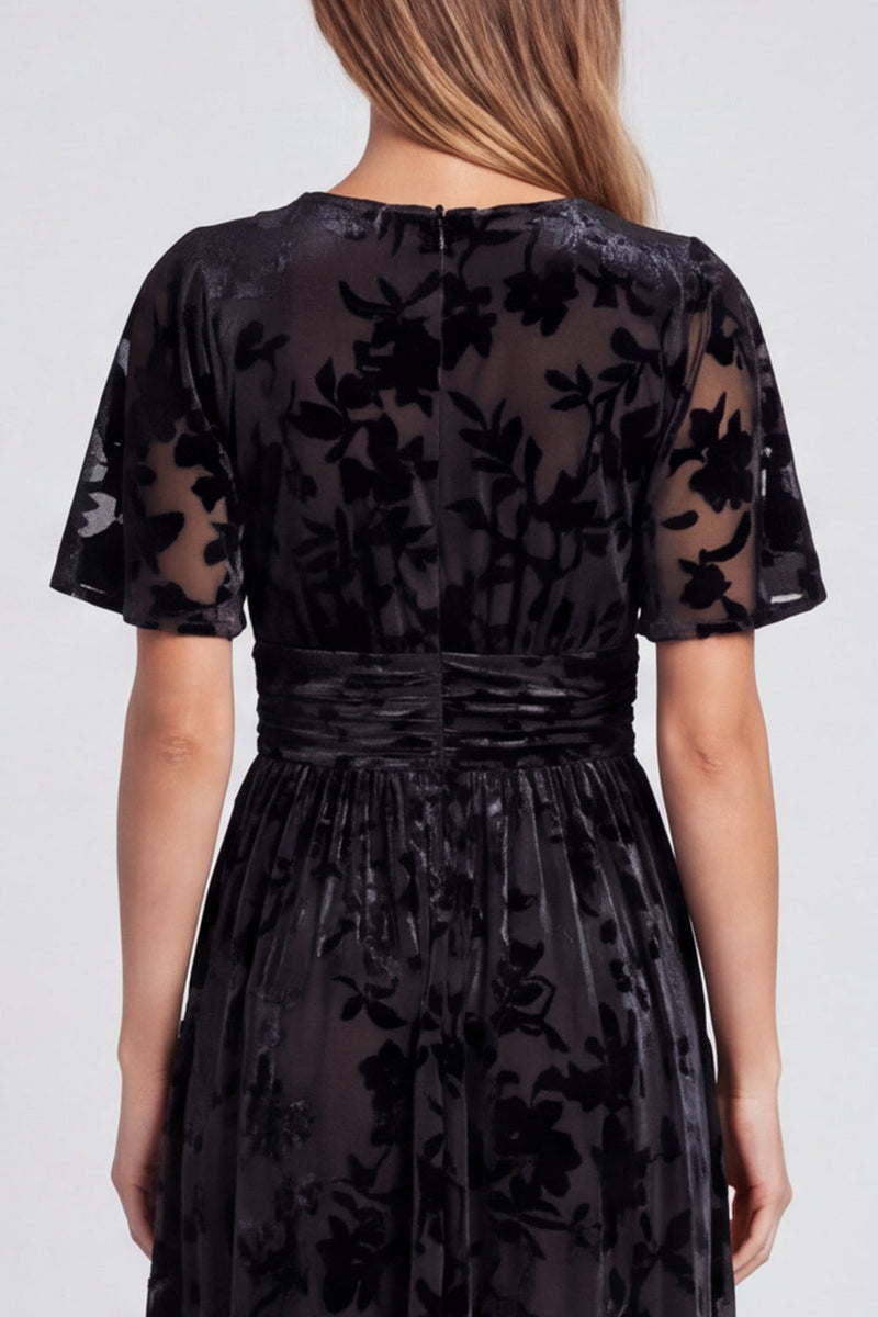 Laden Sie das Bild in den Galerie-Viewer, Olivgrünes A-Linie Blumen V-Ausschnitt Mutter der Braut Kleid mit Schlitz
