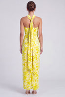 Laden Sie das Bild in den Galerie-Viewer, Rosa Meerjungfrauen Samt Neckholder Maxi Blumenkleid mit Schlitz
