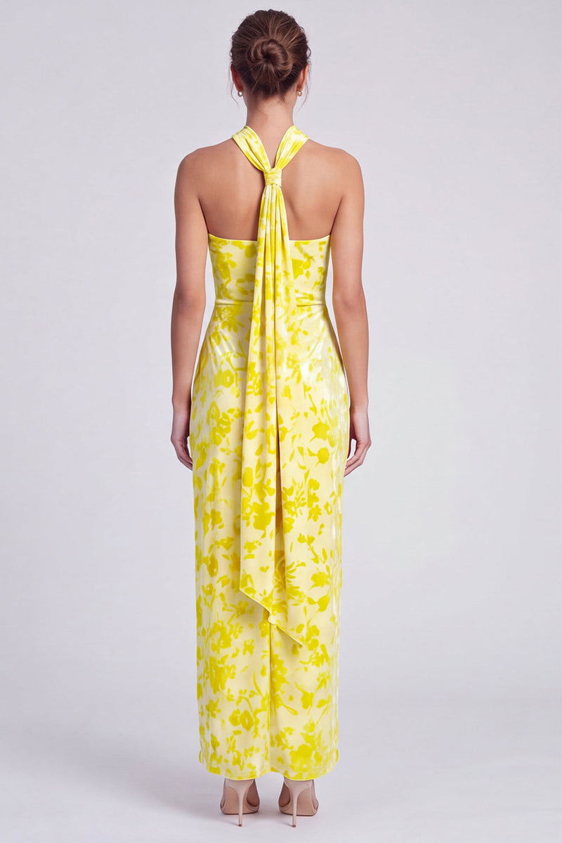 Laden Sie das Bild in den Galerie-Viewer, Rosa Meerjungfrauen Samt Neckholder Maxi Blumenkleid mit Schlitz