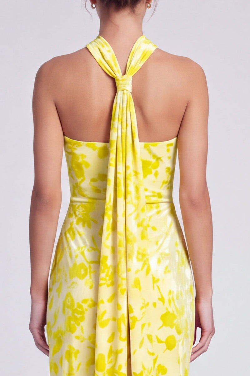 Laden Sie das Bild in den Galerie-Viewer, Rosa Meerjungfrauen Samt Neckholder Maxi Blumenkleid mit Schlitz